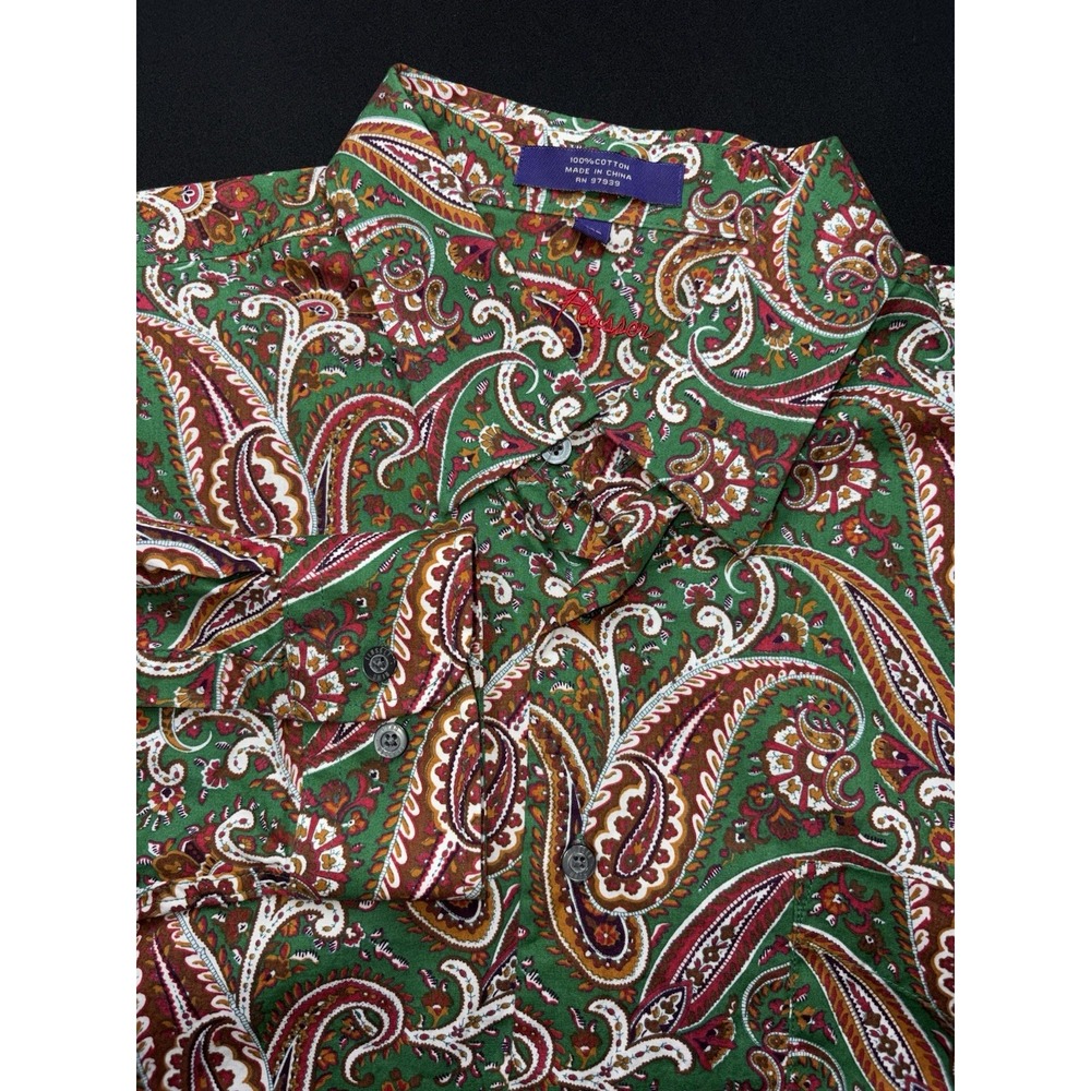 Alan Flusser Paisley Button Up Shirt Mens XXL Loud  Cotton Red Green